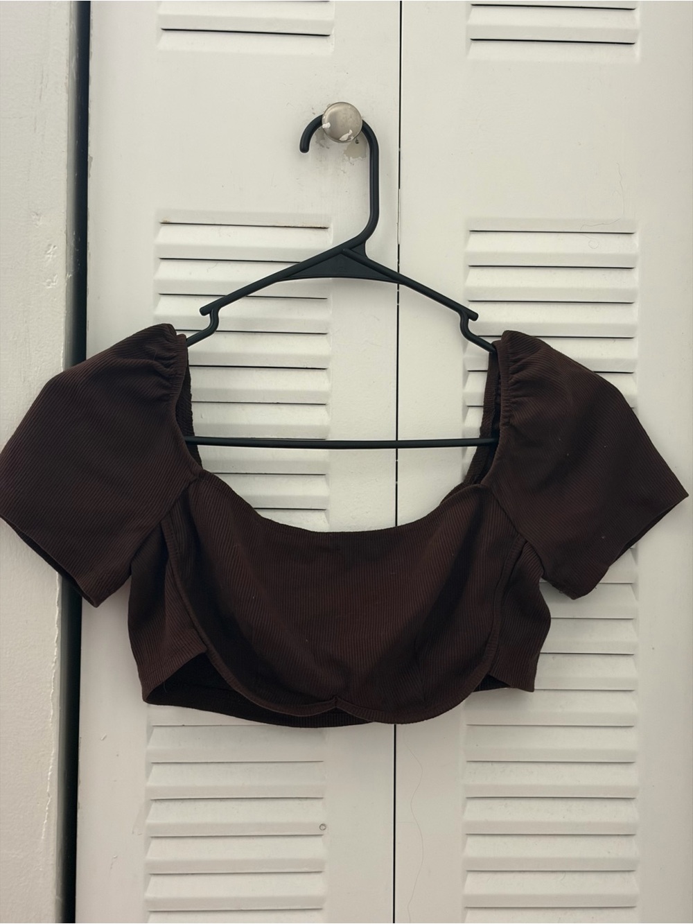 SHEIN Brown Puff Sleeve Crop Top